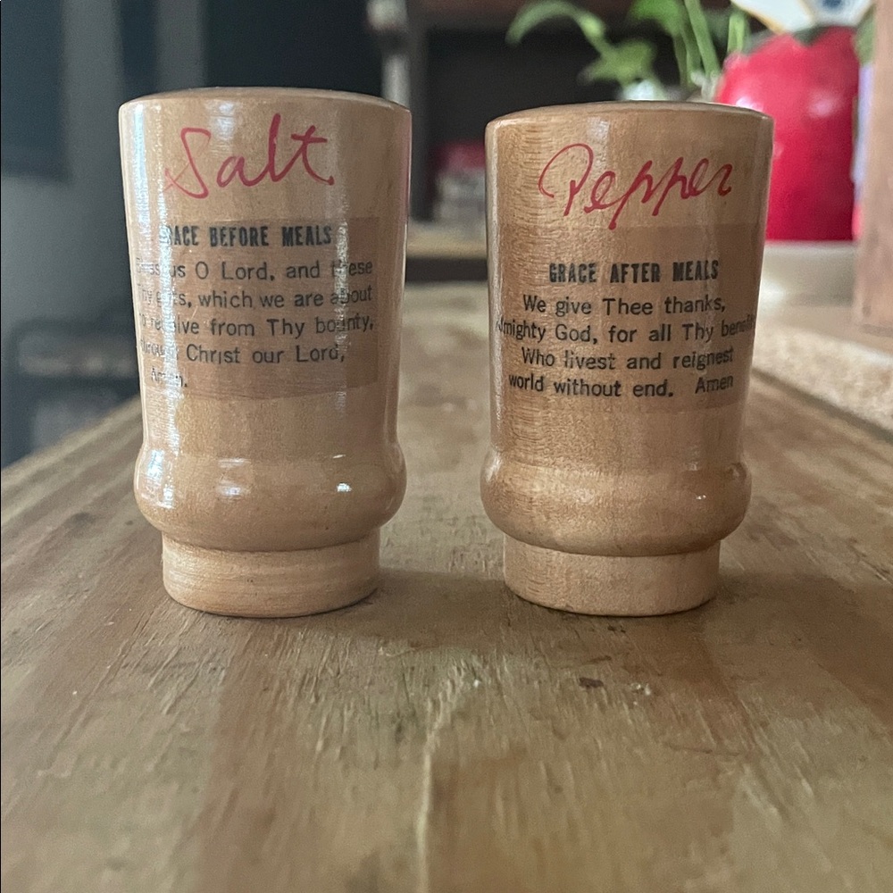 Wooden Salt and Pepper Shakers with Grace